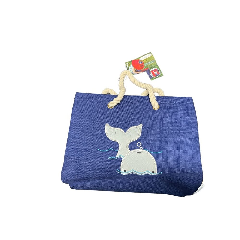 FlapJack Kids Tote Navy Khaki Whale Lobster Rope Handles Beach Bag NWT